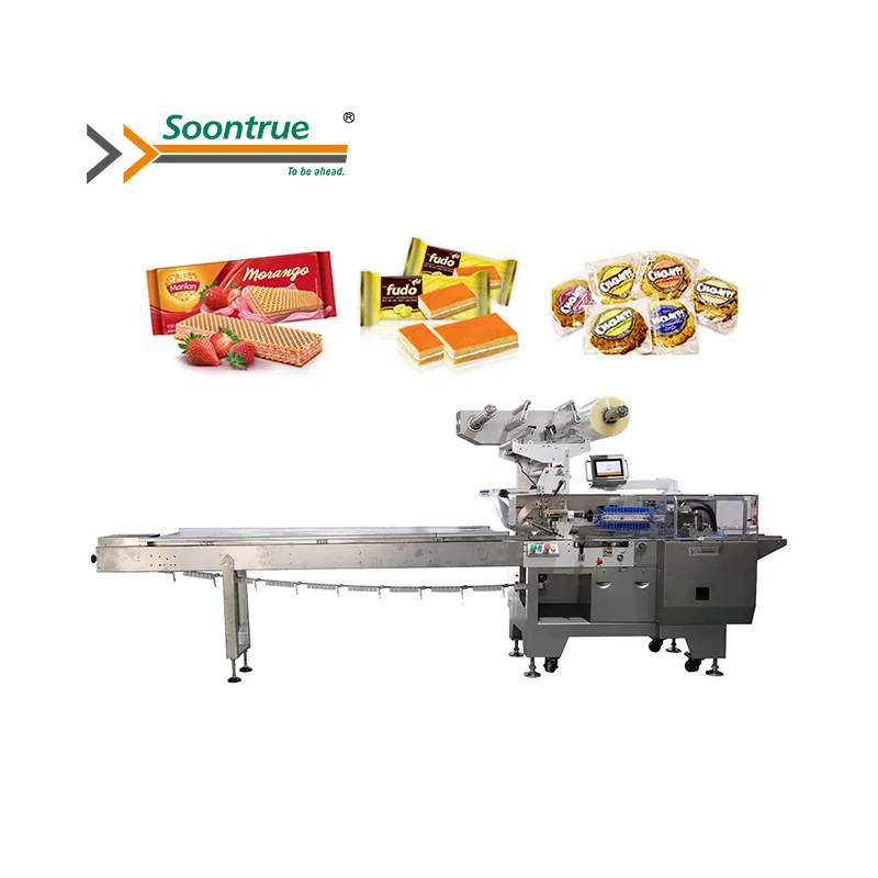 Soontrue SW60 Kussen Type Flow Verpakking Wrap Machine, Effen En Regelmatige Voedsel Auto Verpakking Apparatuur