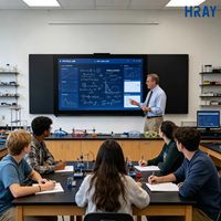 Tableau interactif intelligent HRAY 86 pouces Android 13 avec ressources pédagogiques intégrées pour démonstration en laboratoire de physique universitaire, OEM ODM