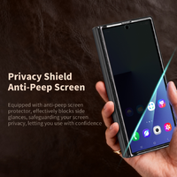 Étui de téléphone en cuir de vachette avec anneau magnétique et support, et protection en verre trempé pour Samsung Galaxy Z Fold 8 Ultra 8 7 6 Z Flip 8 7 6