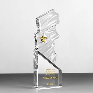 Сияющий логотип с УФ-печатью, стеклянные награды, индивидуальные металлические звезды, Гравировальный логотип с прозрачным основанием