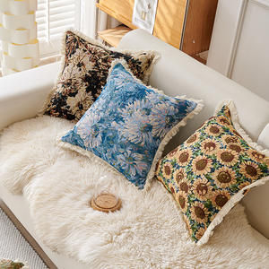 Boho pays style vintage coton et lin taies d'oreiller couleur tissé jacquard canapé oreiller coussin de chevet - Product Image 1