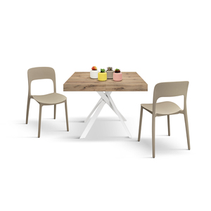 Table à manger extensible Leonardo 95 à 145 cm, plateau en chêne rustique, pieds croisés blancs, usage intérieur - Product Image 3