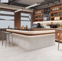 Comptoir de réception en L pour café, bar de service avec éclairage LED, vitrine arrière écologique