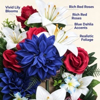 Arrangement floral artificiel pour cimetière, rose rouge, lys blanc, dahlias bleus, décoration commémorative pour tombes aux cimetières américains