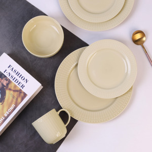 Set Peralatan Makan Berpinggiran Berhias Manik-Manik, Lapisan Krim Lembut, Piring & Mangkuk <span class=keywords><strong>Bone</strong></span> <span class=keywords><strong>China</strong></span> Modern, Peralatan Makan Netral Hangat Lembut - Product Image 6