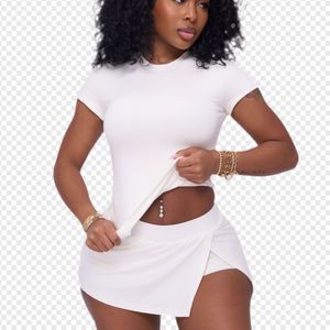 ชุดโยคะสองชิ้นสำหรับผู้หญิง ฤดูใบไม้ผลิ รับทำโลโก้ ชุดกระโปรงกางเกงขาสั้น 2 ชิ้น ชุดออกกำลังกายสำหรับผู้หญิง ชุดโยคะกระโปรง - Product Image 4