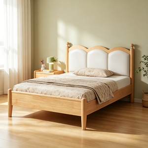 Base de Cama Minimalista de Madera con Cabecera Tapizada en Cuero Sintético, Diseño de Cama Suave - Product Image 1