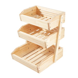 Eco-Friendly Double Tier Natural Bamboo Fruit <b>Basket</b> <b>Large</b> Capacity Storage Rack for Kitchen Bathroom Countertop Produce - Product Image 1