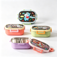 Boîte à lunch bento en acier inoxydable pour enfants, dessin animé, couvercle en plastique, 2 compartiments, sans BPA, pour les enfants d'âge scolaire