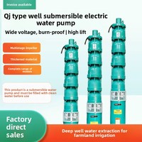 Pompe submersible industrielle à corps en fonte épaissie, avec roue à aubes de guidage, pour extraction d'eau de puits profond à haute pression, et moteur triphasé
