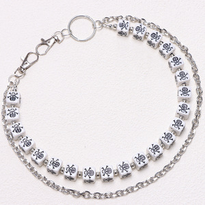 Hip Hop Punk Style Metal Waist Chain White <b>Skull</b> Beaded Double Layered Denim Accessory For Women Daily Wear - Product Image 2