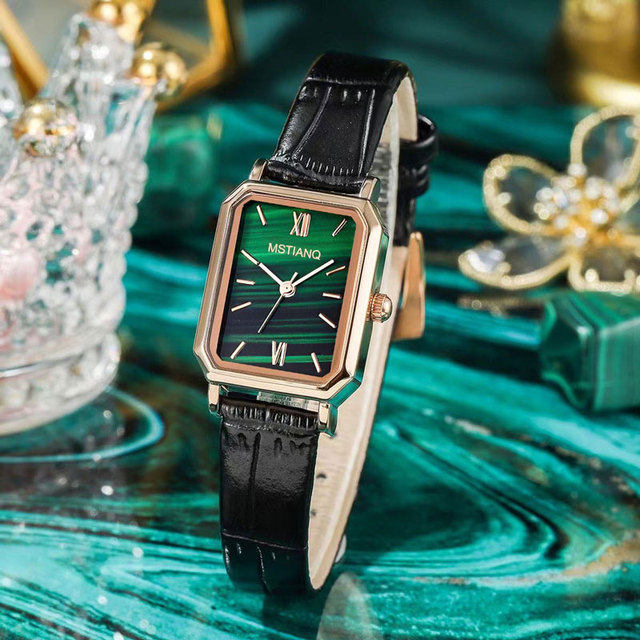 Fashion Sport Style Popular Alloy Case Leather Strap Small Green 5mm Glass Pointer Fully Automatic Quartz Luxury Watch for Women