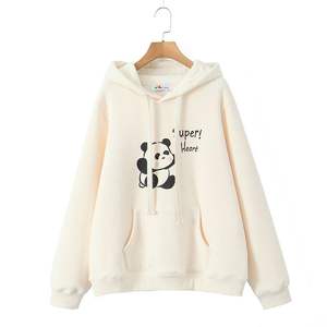 Sudadera con Capucha Extra Grande para Mujer Happy Plus, Color Blanco Hueso y Negro, Estampado de Panda, Felpa, Talla Grande, Informal, N8756 - Product Image 4