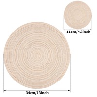 Ensemble de 6 sets de table et sous-verres ronds en tissu tressé solide, écologiques, résistants à la chaleur, lavables, pour table à manger