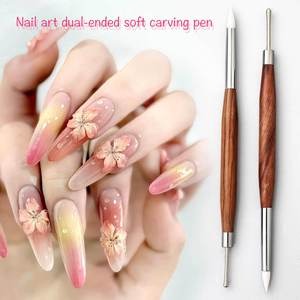 Strumento per Nail Art in Legno di Sandalo a Doppia Punta, Spatola in Silicone per Scultura e Gel con Punta di Dettaglio per Applicazione di Nail Art 3D e Acrilico - Product Image 1