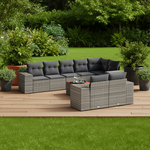 Conjunto de Sofás de Jardín de Ratán Gris, 6 Plazas, Muebles de Exterior Resistentes a la Intemperie, Diseño Contemporáneo - Product Image 2