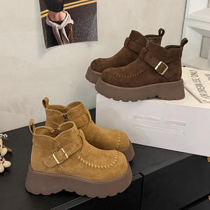 2026 Women's Great-Looking Chelsea Ankle <b>Boots</b> Thick-Soled Slip-On Closure Super High Heels Height Increasing Autumn - Product Image 1