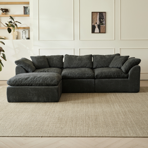 Sofá Villa Cloud de Tres Plazas, Estilo Contemporáneo, en Tela Sherpa Gris Claro, Empacado Comprimido, Tamaño Estándar, con Otomana - Product Image 1