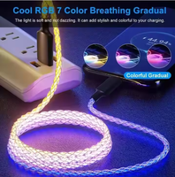 Câble de charge rapide USB-C PD 66W 3A RGB, conducteur en cuivre pur, blindage en alliage d'aluminium tressé pour ordinateurs et appareils mobiles