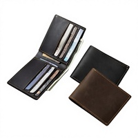 Dompet Pendek Vintage Lipat Kulit Asli Crazy Horse Dompet Koin Tempat Kartu Multifungsi Pria Slot Multi Kartu Portabel