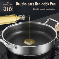 Grosir Panci Penggorengan Peralatan Masak Diskon Besar Dua Sisi Sarang Madu Telinga Ganda Antilengket 316 Wajan & Wajan Penggorengan Stainless Steel