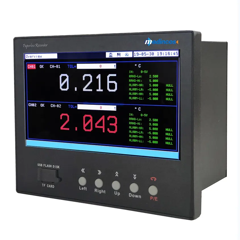 Madincos MPR5000S:Advanced Industrial 7'' 16/32 Channels Digital Color Paperless Pressure Chart Recorder with USB+RS485