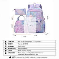 Set Ransel Oxford Nylon Warna Gradasi dengan Tali Punggung Berbantalan Udara, Bernapas, Tahan Air, Ultra-ringan, Tas Sekolah, Tempat Makan Siang untuk Siswa