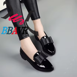 Zapatos de PVC para Mujer, Diseño Coreano con Lazo, Punta Puntiaguda, Sin Cordones, Tacón Bajo, Tallas Grandes, Otoño 2020 - Product Image 4