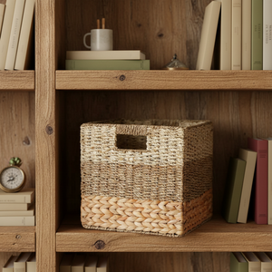 Ensemble de paniers en jacinthe d'eau au design moderne et écologique pour l'organisation et le rangement, paniers en algues marines avec poignées, étagères, rangement en cubes - Product Image 6