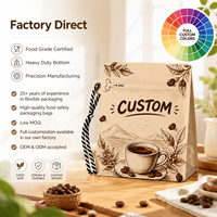 Sachet de café en plastique de luxe personnalisé, réutilisable, scellé sur huit côtés, 500g, avec fermeture à lien métallique, haute qualité, pour espresso, en promotion, directement de l'usine