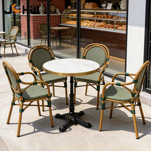 Ensemble de mobilier de patio en maille Teslin avec cadre en aluminium, style <span class=keywords><strong>bistrot</strong></span> français, <span class=keywords><strong>table</strong></span> et chaises de restaurant durables, prix d'usine - Product Image 1