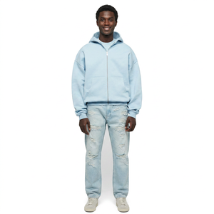 Custom Men's Zip up Hoodie High Quality 100% Cotton Oversized Heavy <b>Weight</b> Streetwear Knitted with Short Length <b>Blank</b> Zipper - Product Image 1
