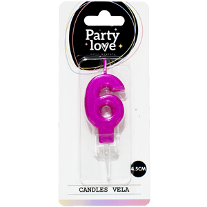 Party Love <b>Candles</b> Vela Number 6 Fuchsia 4.5Cm Birthday <b>Candle</b> - Product Image 1
