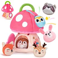 Mi Primer Set de Juguetes de Peluche Casa de Hongos, Set de Juego Sensorial Educativo Montessori de Animales del Bosque de Peluche