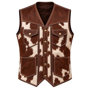 Chaleco de Cuero Vacuno para Hombre - Chaleco Vaquero de Cuero Genuino con Cuatro Bolsillos, Chaleco Utilitario Hecho a Mano - Product Image 1