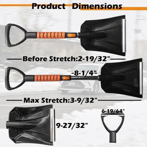Lightweight Aluminum Body Ergonomic Grip Wide Squeegee <b>Extendable</b> Snow <b>Brush</b> Detachable Ice Scraper for Car Black+Orange - Product Image 3