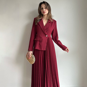 Spring New Pure Long-sleeved Button Top Pleated Long Skirt Set for Cross-border Trade of European and American Women's <strong>Clothing</strong> - Product Image 3