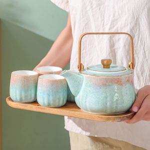 Traditional Dazzling Chinese Porcelain 4 Cups 1 <b>Teapot</b> Set with Golden Rim and Removable Stainless Steel <b>Infuser</b> for Loose Leaf - Product Image 5