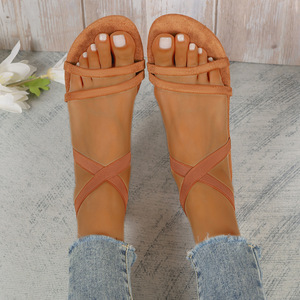Summer Double Thin Strap Flat <b>Sandals</b> For Women <b>Elastic</b> Cross Ankle Wrap Open Toe Daily Footwear - Product Image 5
