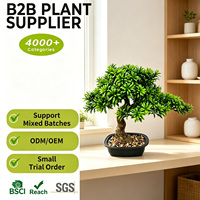 Bonsaï artificiel Podocarpus à feuilles fines 40 cm, plante de pin bouddhiste artificielle, base écologique résistante aux UV pour bureau, étagère, plateau à thé