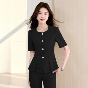 Women's Two Piece Suit Set Short Sleeve Office Lady Style Anti-Wrinkle Polyester Fiber With Label Daily Work Interview Wear - Product Image 4