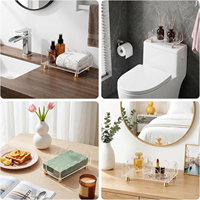 Support à serviettes personnalisé en acrylique transparent festonné avec base dorée, plateau à mouchoirs pour salle de bain, coiffeuse, hôtel