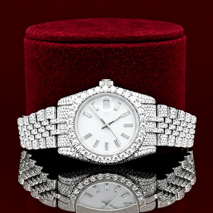 Montre Homme de Luxe Personnalisée à Quartz avec Moissanite, Cadran en Verre Acier Inoxydable 41MM, Affichage Analogique de la Date, Bracelet 20mm, Montre Habillée - Product Image 1
