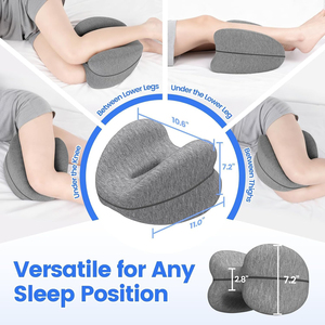 Almohada para rodillas para dormir de lado, <span class=keywords><strong>en</strong></span> forma de <span class=keywords><strong>U</strong></span>, de espuma viscoelástica de alta densidad, para alivio del dolor, con funda ajustable y extraíble, soporte para ciática y espalda, gris - Product Image 3