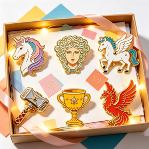 Ensemble de broches en émail sur le thème de la mythologie grecque, en métal moulé, représentant Licorne, Pégase, Méduse, Marteau de <span class=keywords><strong>Thor</strong></span>, Trophée, Phénix, pour broche de dessin animé et sac à dos - Product Image 2