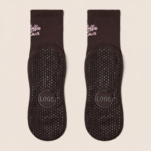 Chaussettes de yoga et de Pilates en coton brodées pour femmes, chaussettes de studio de fitness, thème lavande - Product Image 6
