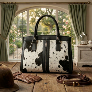Bolso Tote de Cuero Genuino de Vaca de Lujo con Estampado de Pelo de Vaca, Bolso de Hombro Unisex Estilo Western con Cremallera Cruzada - Product Image 1