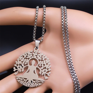Collar con Colgante de Árbol de la Vida y Buda en Cadena de Acero Inoxidable, Joyería Budista Espiritual de Yoga para Hombres y Mujeres - Product Image 3