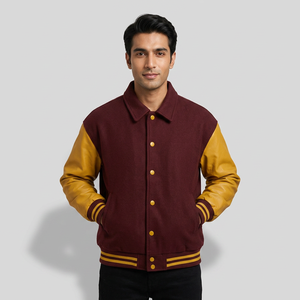 Genuine Leather Made Custom Collar Design <b>Men</b> Varsity Jacket Custom Pattern Quick Dry Material Made <b>Men</b> Varsity Jacket - Product Image 1