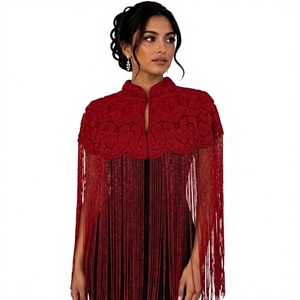 Cape rouge en polyester pour femme avec broderie florale et perles, idéale pour les mariages et les fêtes - COTTON COUTURE du Uttar Pradesh - Product Image 1